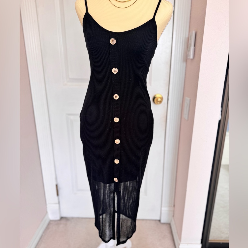 Express Elegant Black Button-Down Dress midi